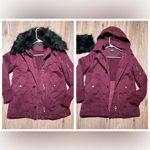 Express removable faux fur collared warm hooded coat